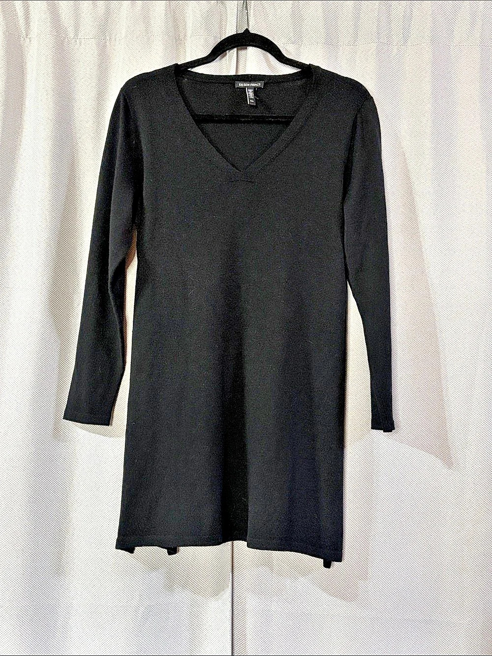 Eileen Fisher Long Sleeve V-Neck Dress in Black Size Medium Like New